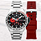 CADOLA Peterson  44mm Stainless Steel Case 10 ATM Water Resistant Watch With Stainless Steel Chain Bracelet & Extra Red Silicon Strap