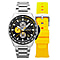 CADOLA Peterson  44mm  10 ATM Water Resistant Watch With Stainless Steel Chain Bracelet & Extra Yellow Silicon Strap