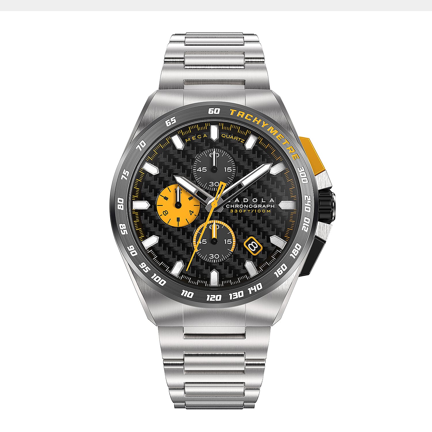 CADOLA Peterson 44mm Stainless Steel Case 10 ATM Water Resistant Watch With Stainless Steel Chain Bracelet - Extra Yellow Silicon Strap CADOLA Peterson 44mm Stainless Steel Case 10 ATM Water Resistant Watch With Stainless Steel Chain Bracelet - Extra Yellow Silicon Strap