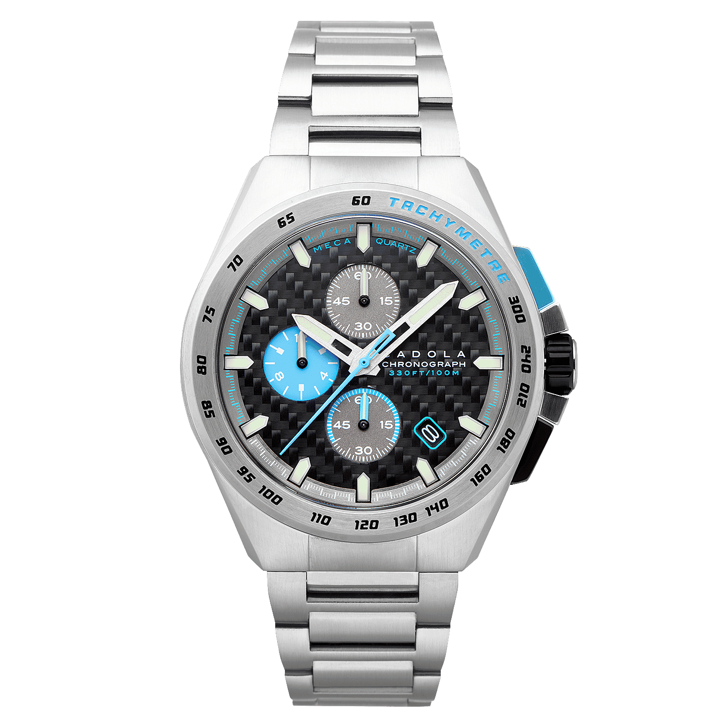 CADOLA Peterson Chronograph Japanese Quartz Movt. Black Dial 44mm Stainless Steel Case 10 ATM Water Resistant Watch With Stainless Steel Chain Bracelet - Extra Black Silicon Strap CADOLA Peterson Chronograph Japanese Quartz Movt. Black Dial 44mm Stainless Steel Case 10 ATM Water Resistant Watch With Stainless Steel Chain Bracelet - Extra Black Silicon Strap