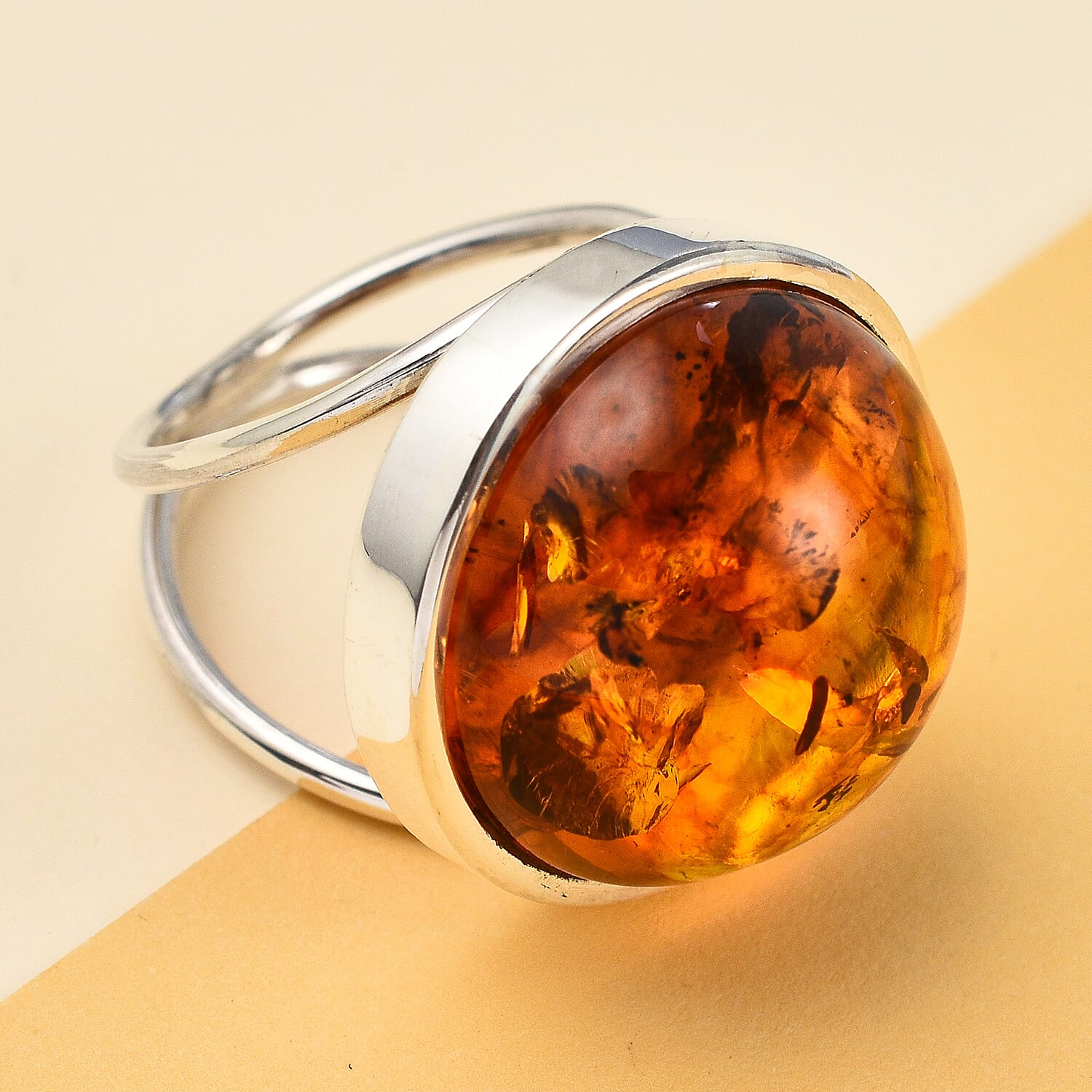 Tucson Special - Baltic Amber Solitaire Ring in Sterling Silver