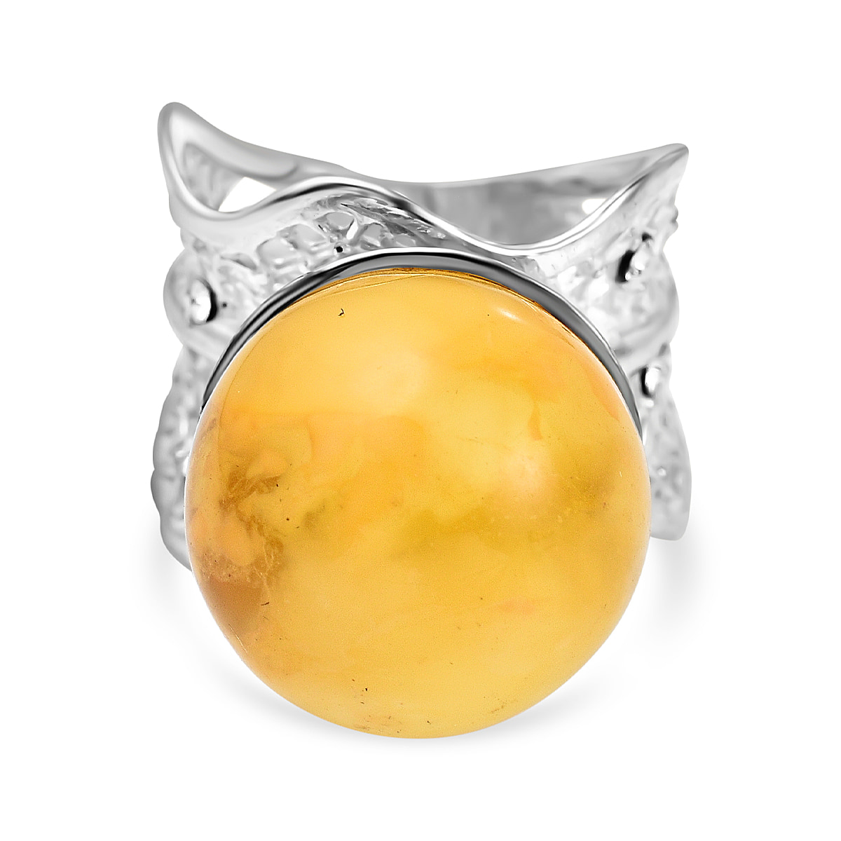 Tucson Special - Butterscotch Amber Solitaire Ring in Sterling Silver, Silver Wt 7.70 GM