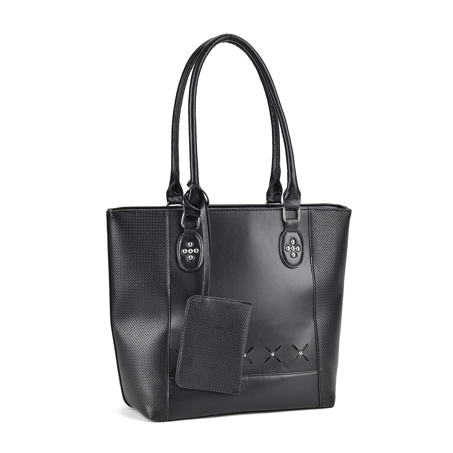  Leatherette Leaf Pattern Tote Bag with Card Holder