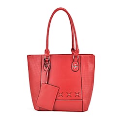 Leatherette Leaf Pattern Tote Bag with Card Holder - Light Brown