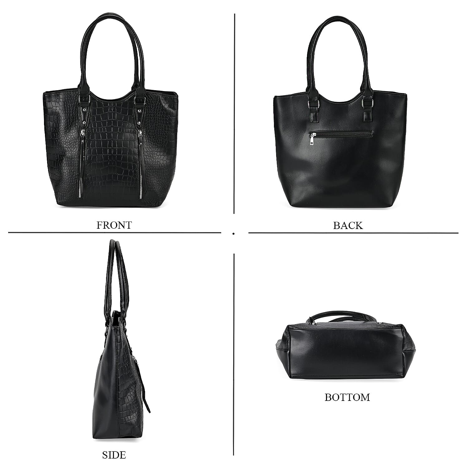 PU Crocodile Tote Bag (Size 31x13x32 cm) - Black & Black