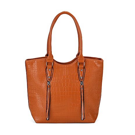 PU Crocodile Tote Bag (Size 31x13x32 cm) - Brown & Black
