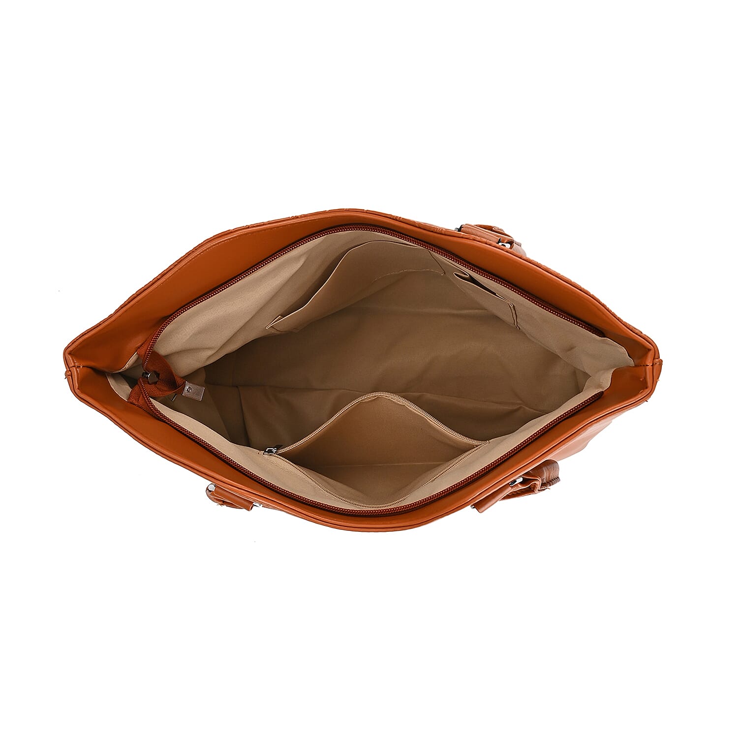 Leatherette Embossed Crocodile Pattern Tote Bag with Handle Drop - Brown