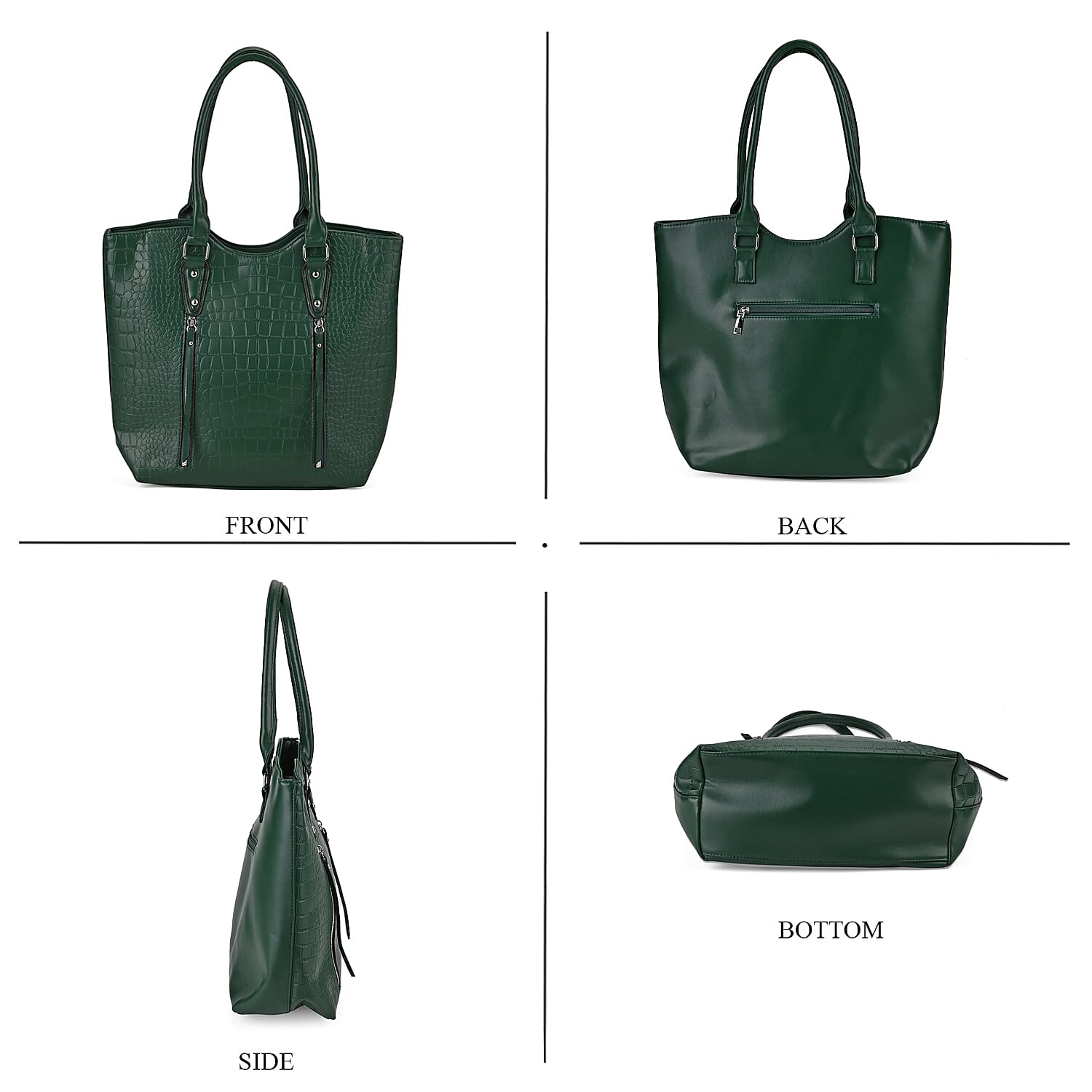 PU Crocodile Tote Bag (Size 31x13x32 cm) - Green & Black