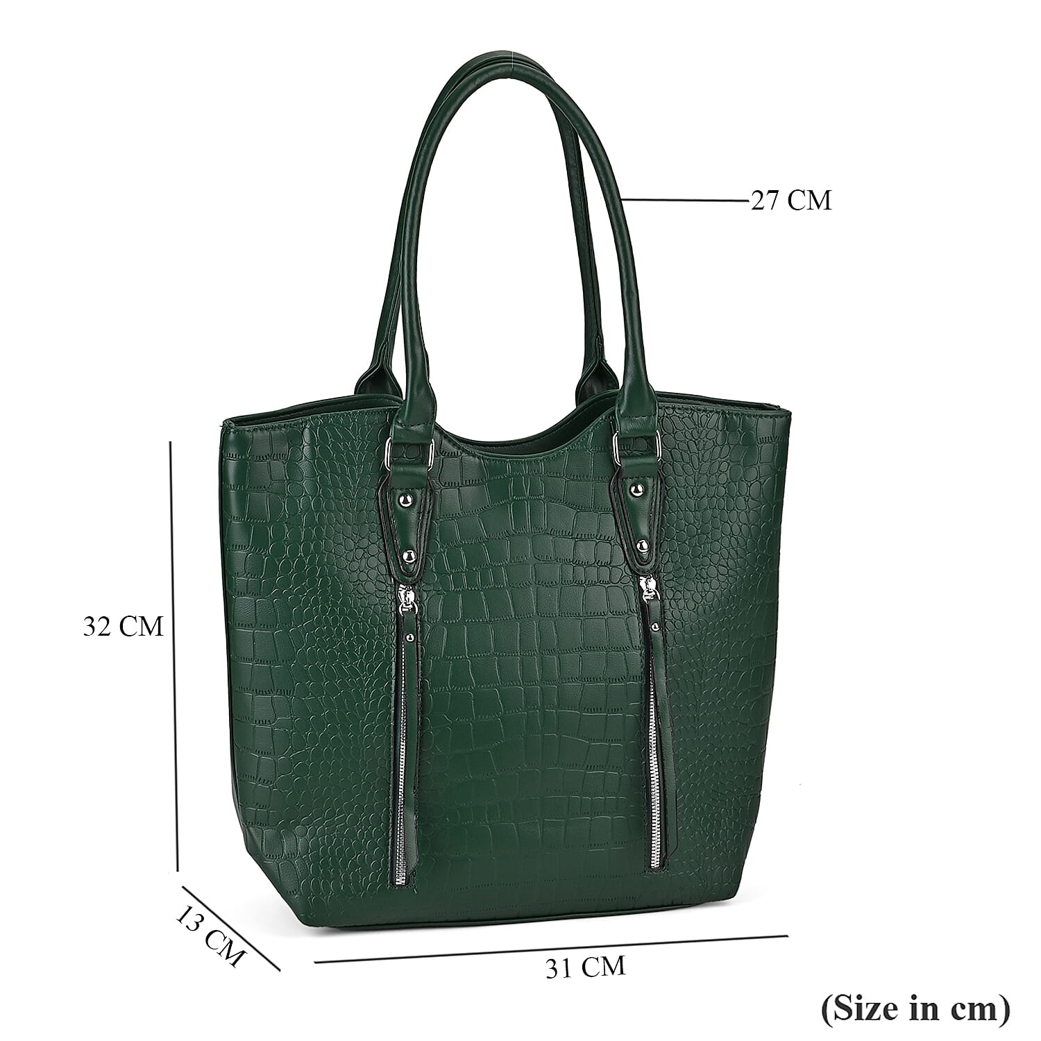 PU Crocodile Tote Bag (Size 31x13x32 cm) - Green & Black