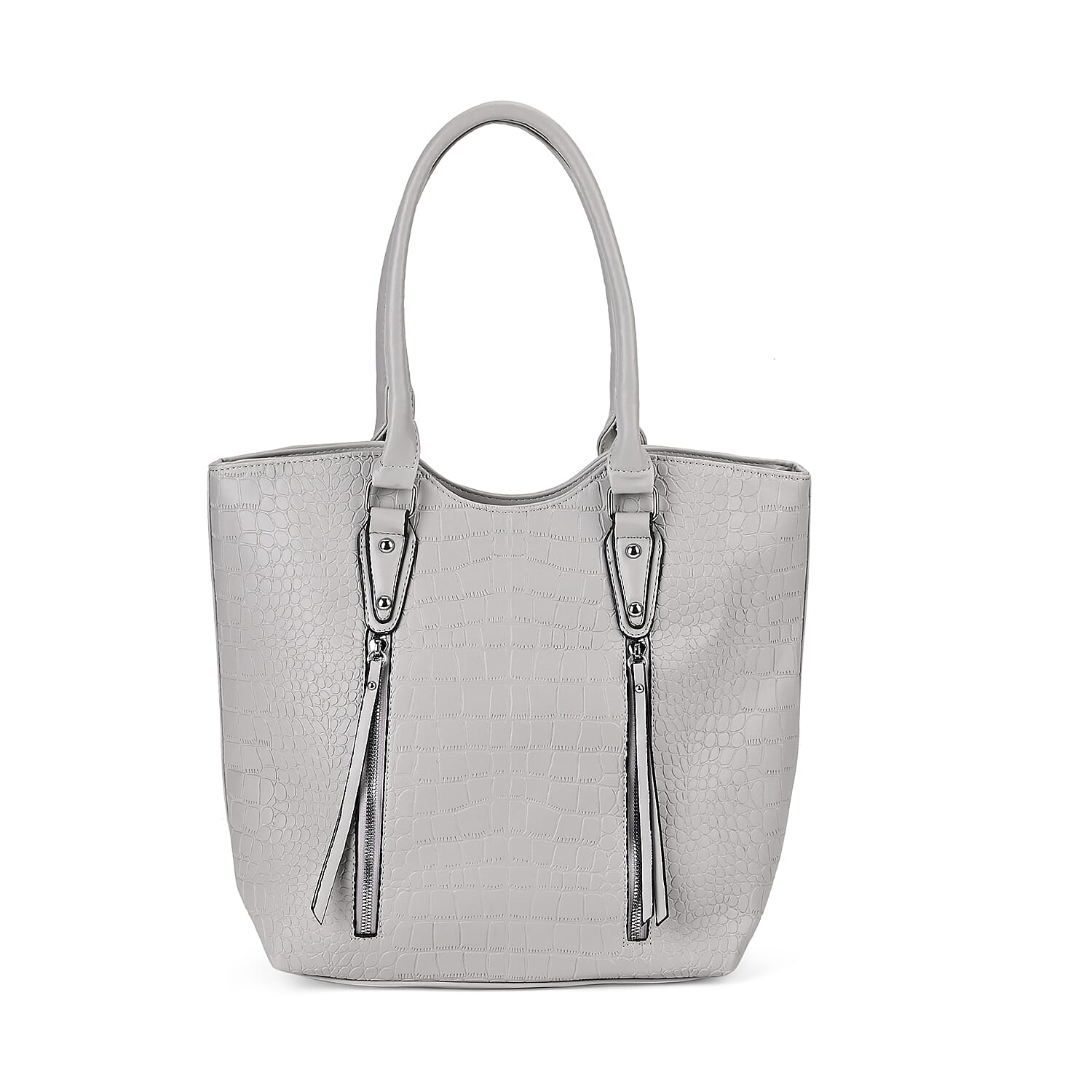 Leatherette Embossed Crocodile Pattern Tote Bag with Handle Drop - Grey