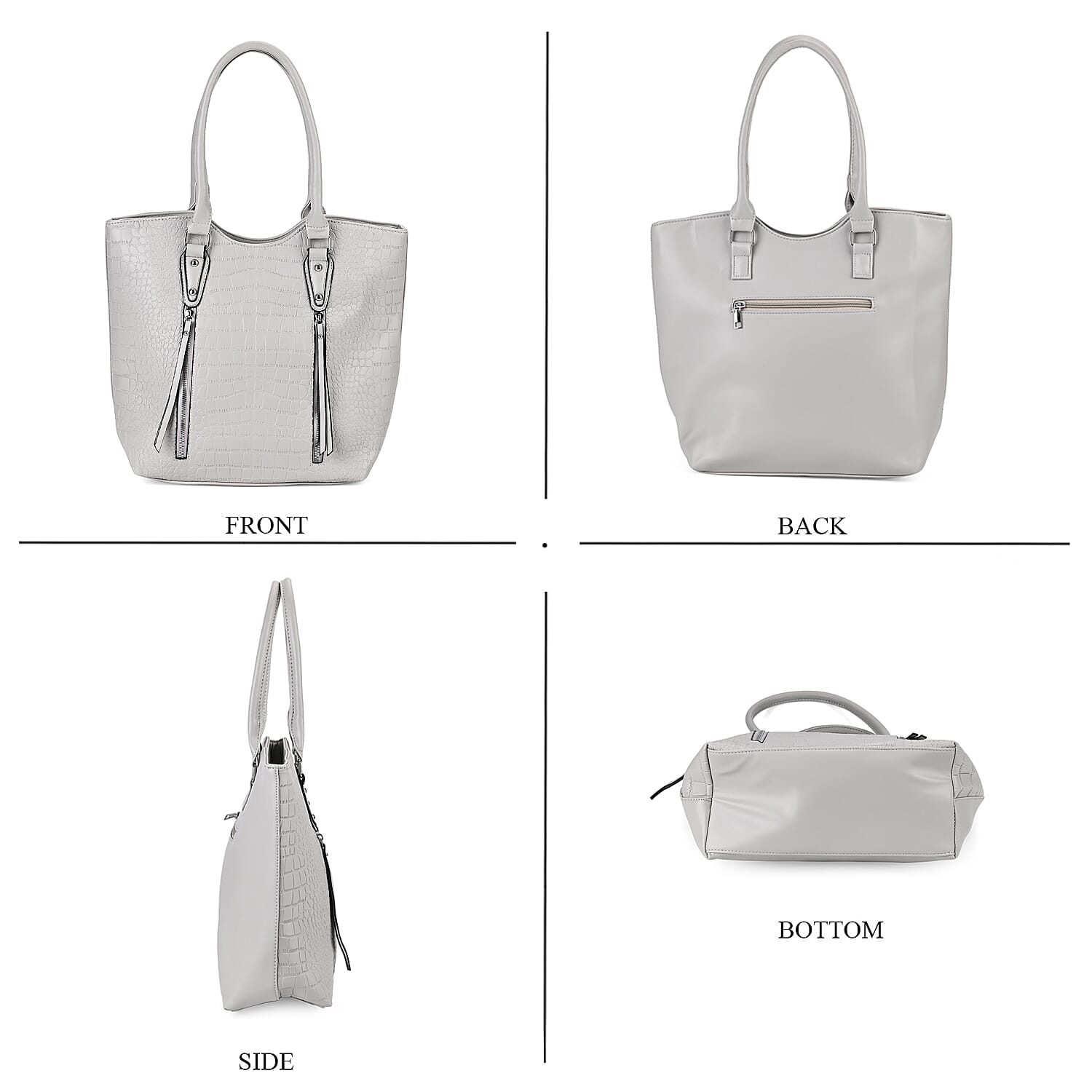 Leatherette Embossed Crocodile Pattern Tote Bag with Handle Drop - Grey