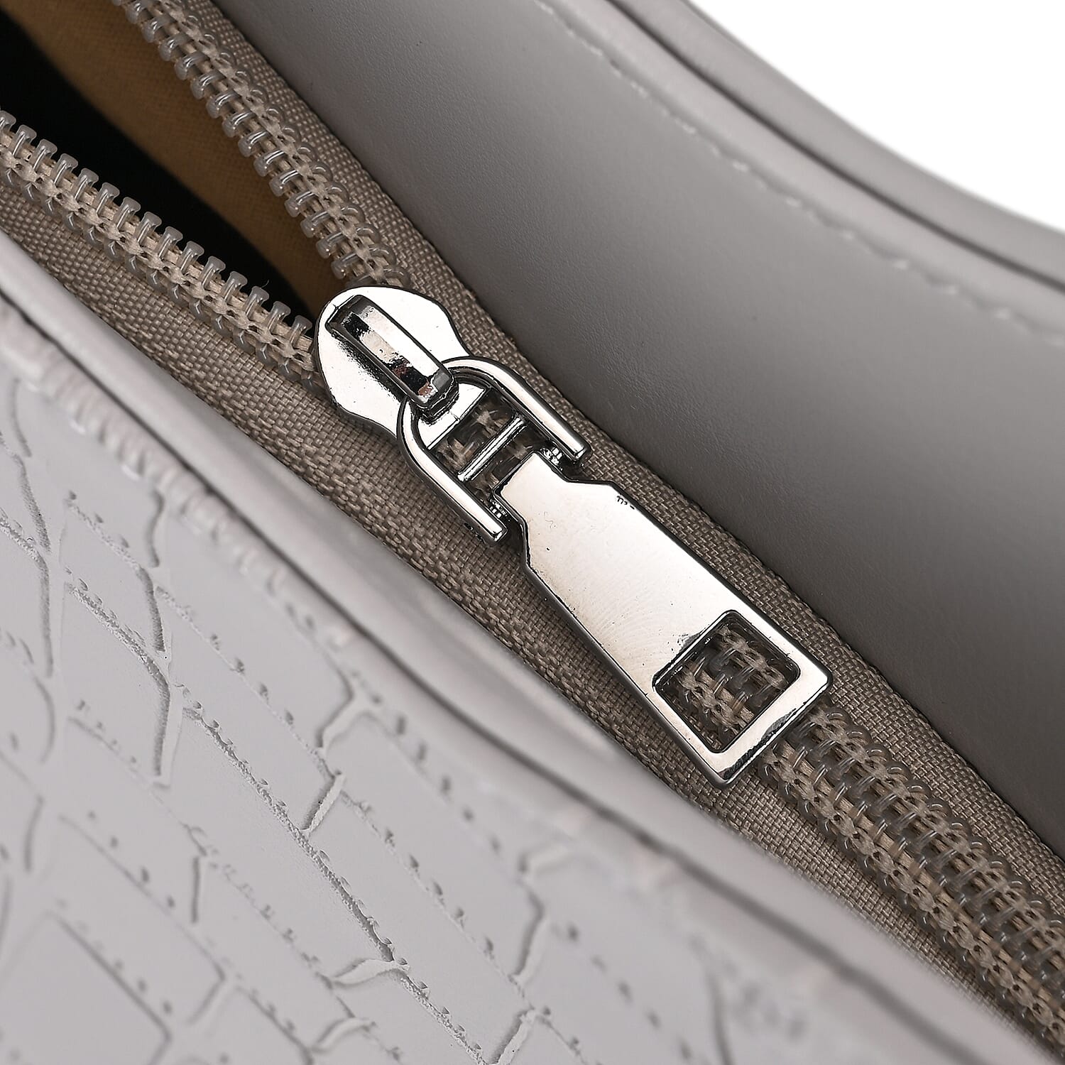 Leatherette Embossed Crocodile Pattern Tote Bag with Handle Drop - Grey