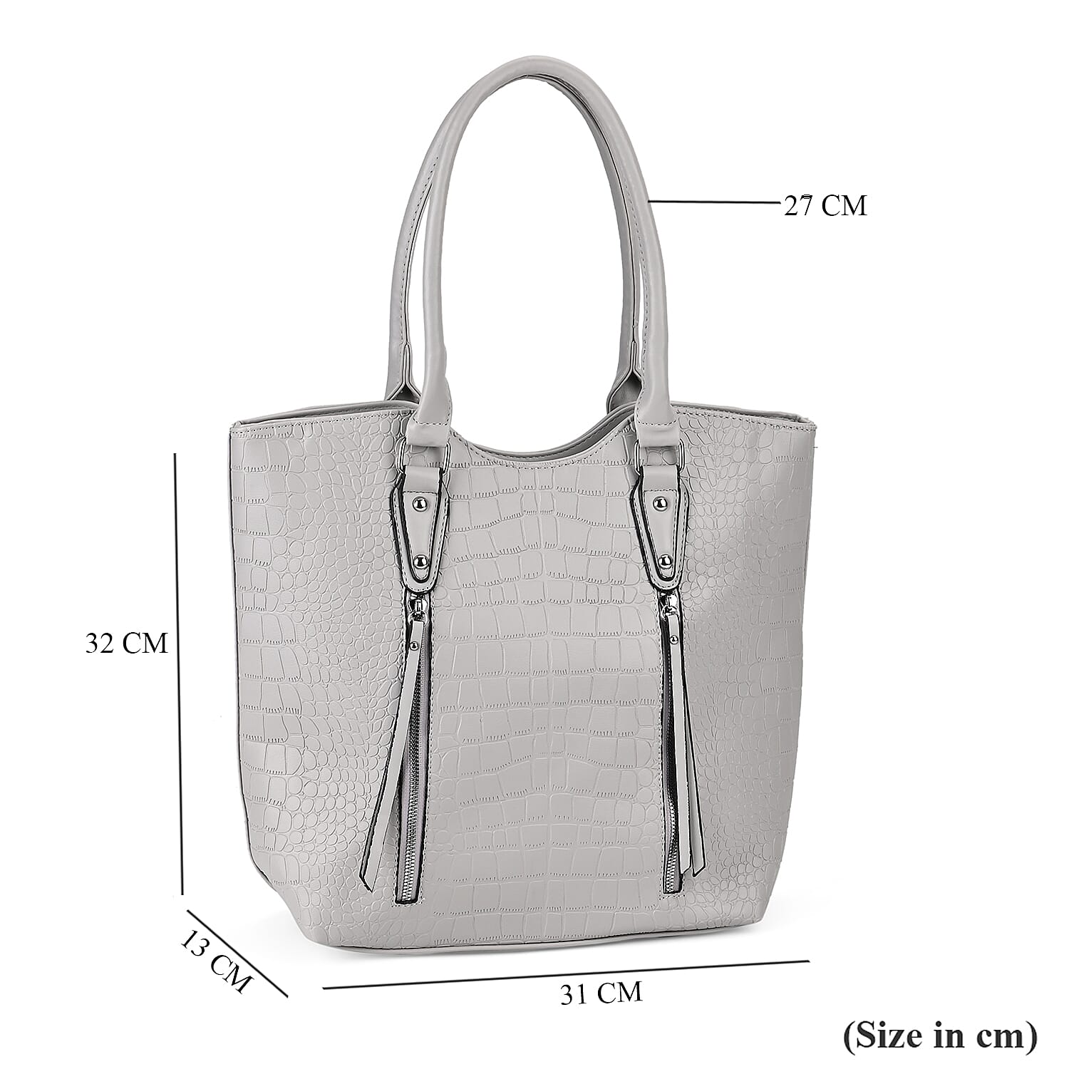 Leatherette Embossed Crocodile Pattern Tote Bag with Handle Drop - Grey