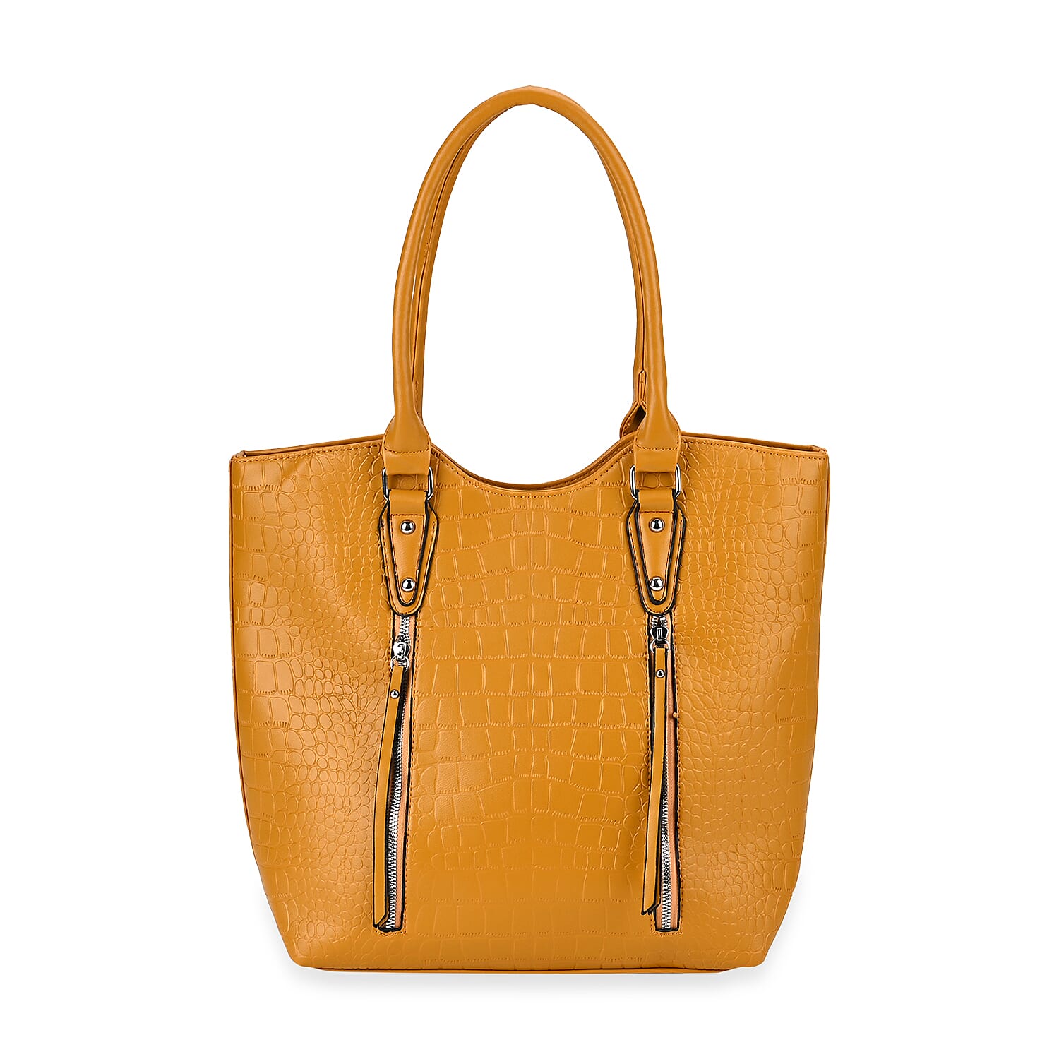 Leatherette Embossed Crocodile Pattern Tote Bag with Handle Drop - Yellow