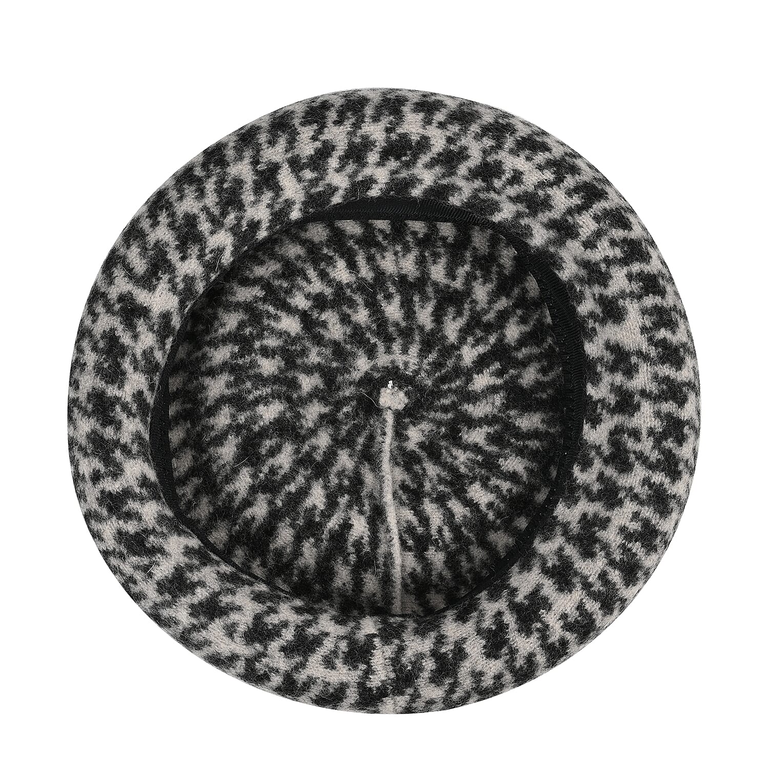 Woollen Houndstooth Pattern Beret Cap - Black (90% Wool)