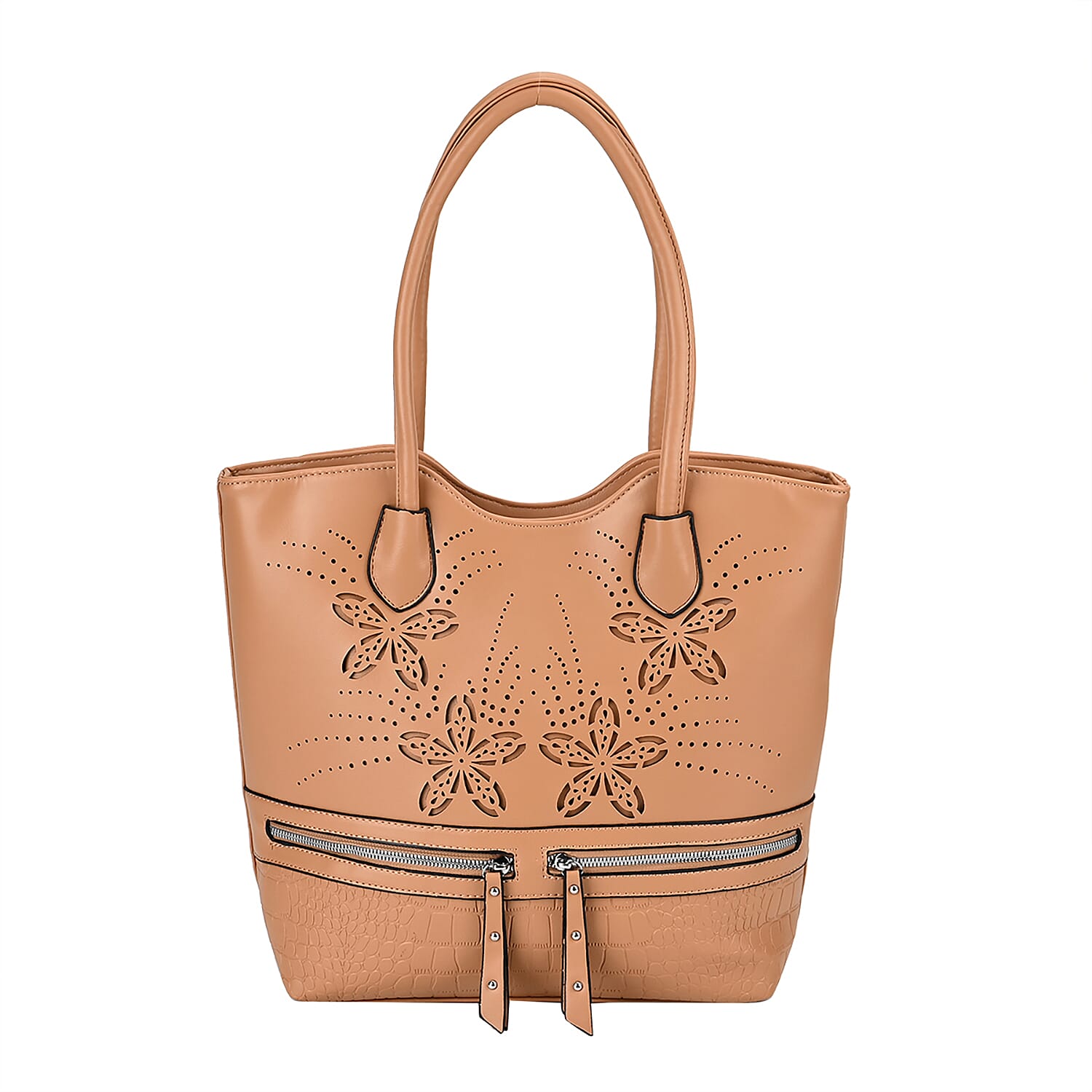 PU Flower Tote Bag (Size 31x13x32 cm) - Beige & Black