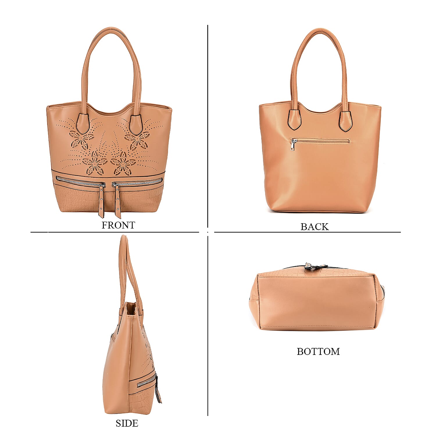 PU Flower Tote Bag (Size 31x13x32 cm) - Beige & Black