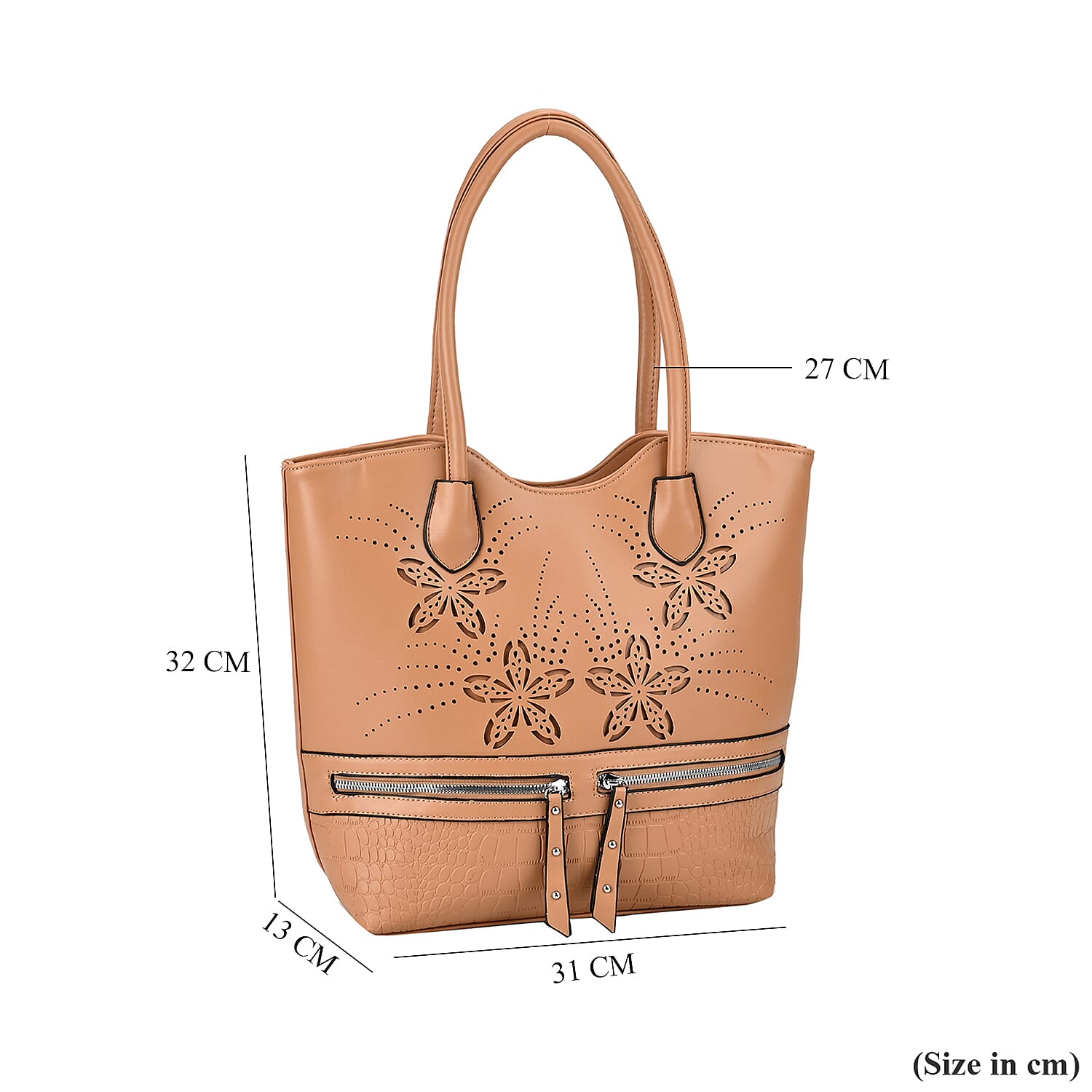 PU Flower Tote Bag (Size 31x13x32 cm) - Beige & Black
