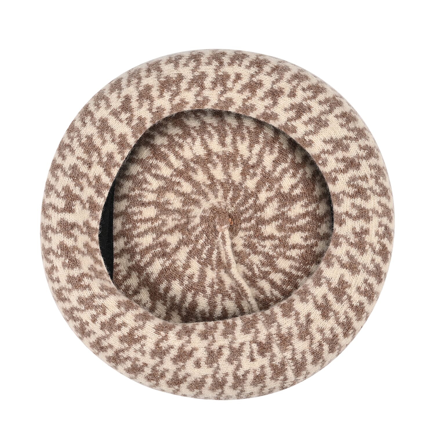 Woollen Houndstooth Pattern Beret Cap - Khaki (90% Wool)