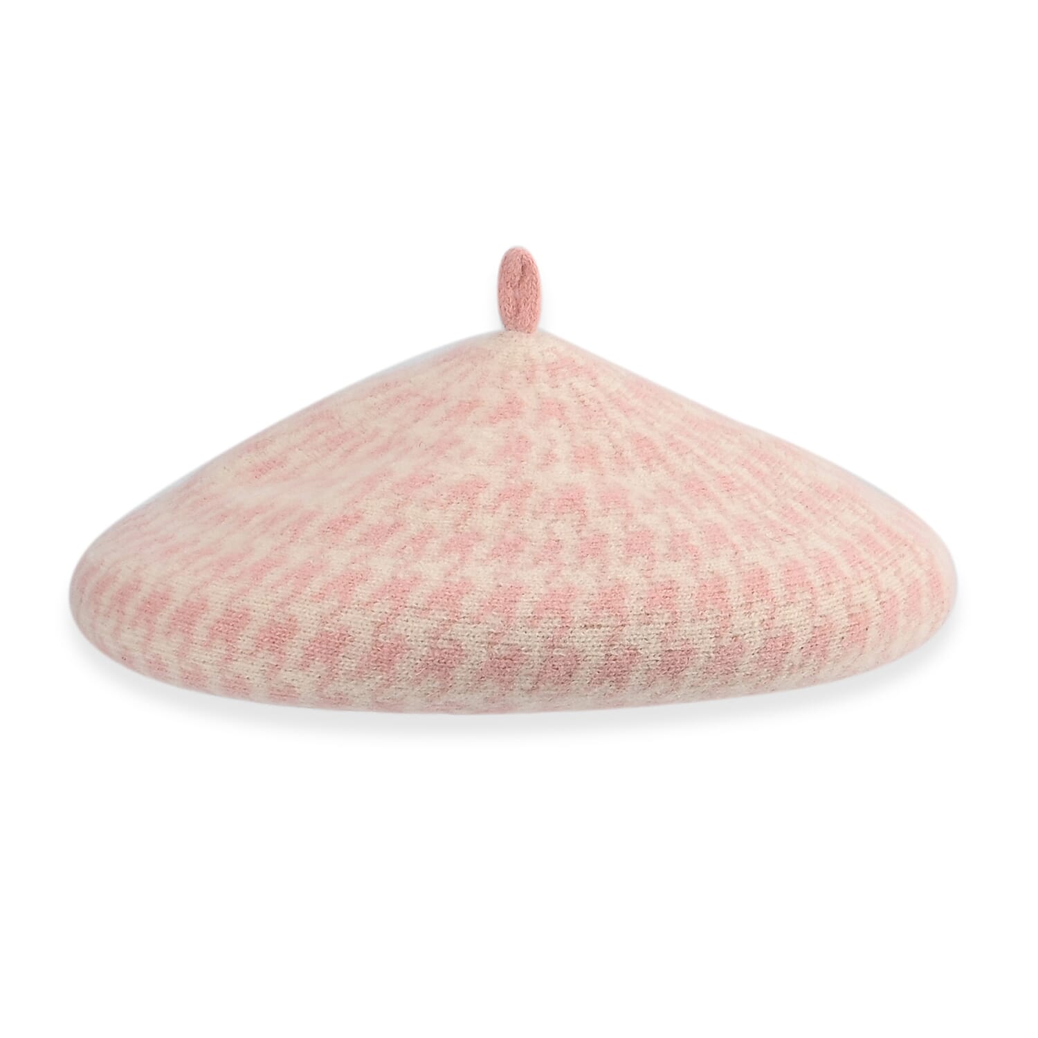 Woollen Houndstooth Pattern Beret Cap - Pink (90% Wool)