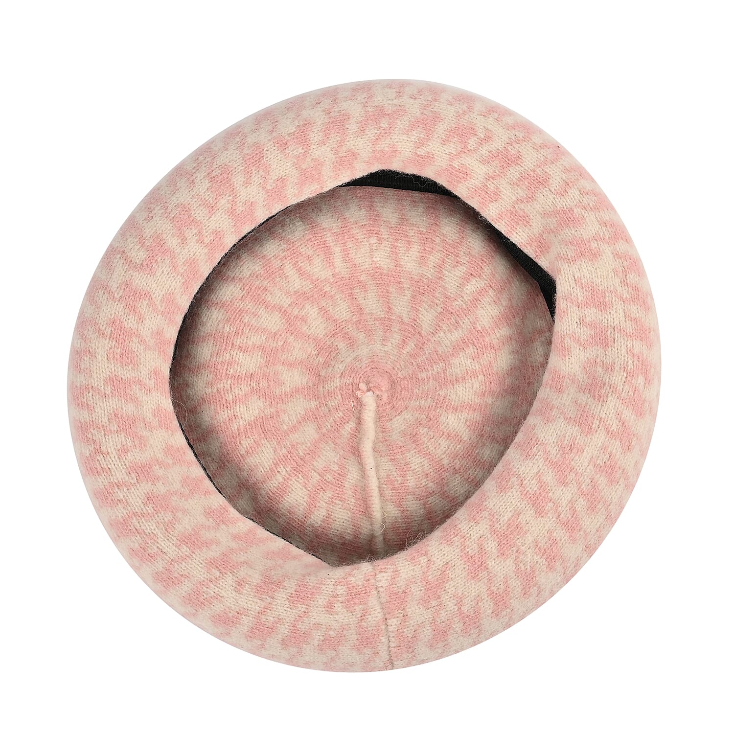 Woollen Houndstooth Pattern Beret Cap - Pink (90% Wool)