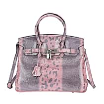 Designer Inspired - 100% Genuine Leather Snakeskin Pattern Crossbody Bag - Pink