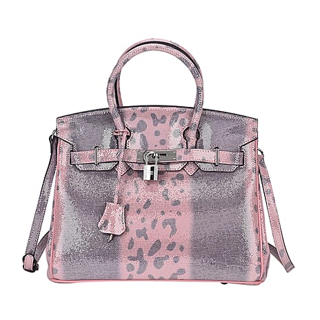 100% Genuine Leather Snakeskin Pattern Crossbody Bag - Pink