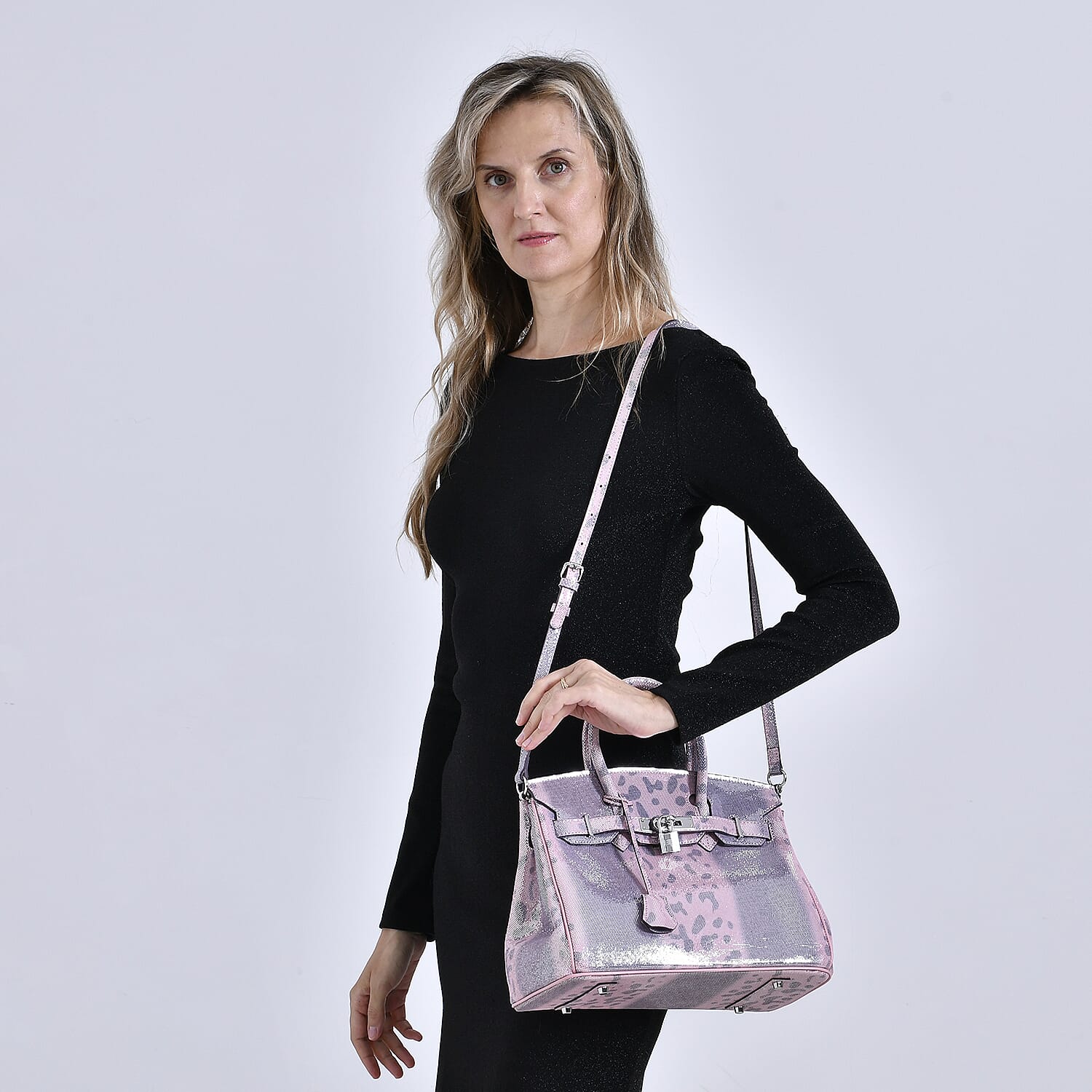 Designer Inspired - 100% Genuine Leather Snakeskin Pattern Crossbody Bag - Pink