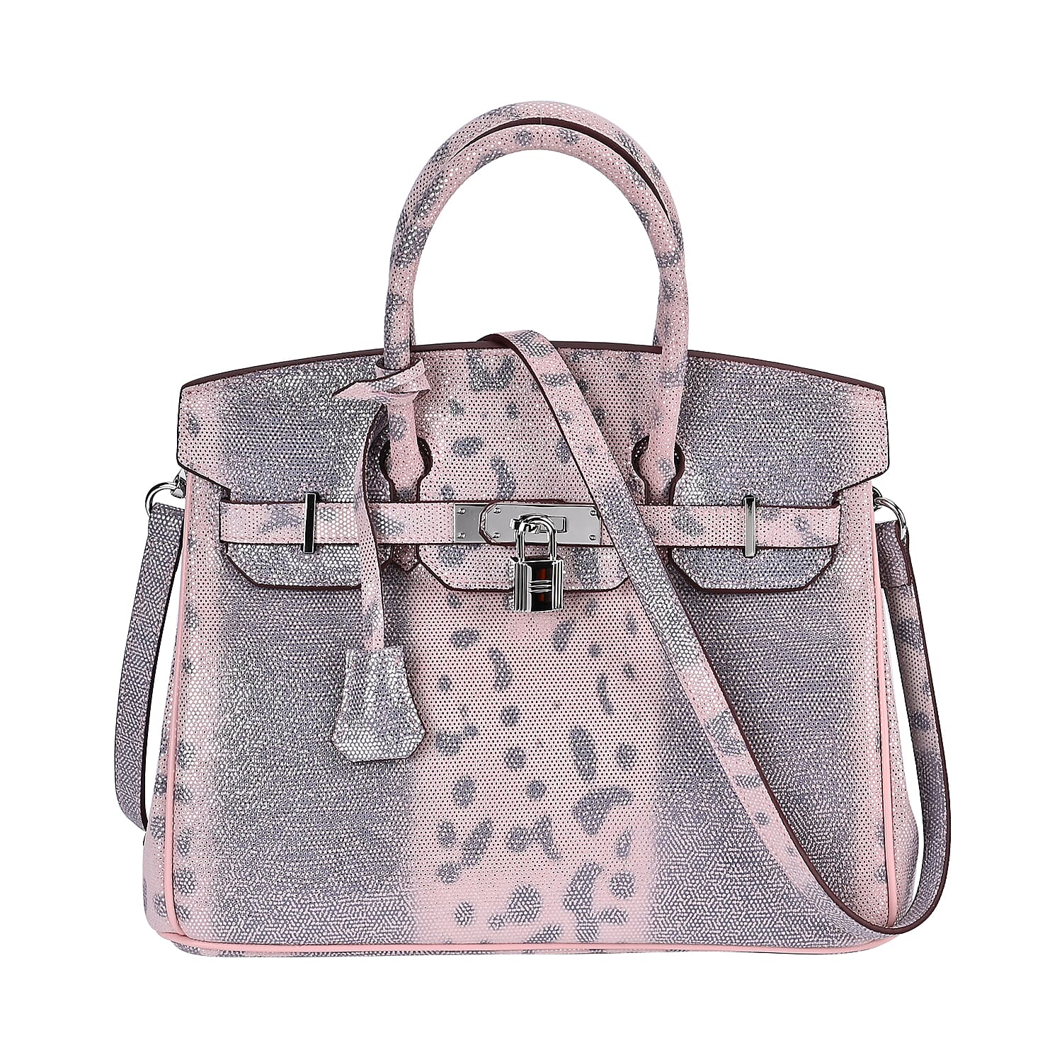 100% Genuine Leather Snakeskin Pattern Crossbody Bag - Pink