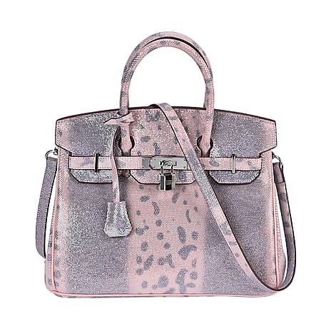 100% Genuine Leather Snakeskin Pattern Crossbody Bag - Pink