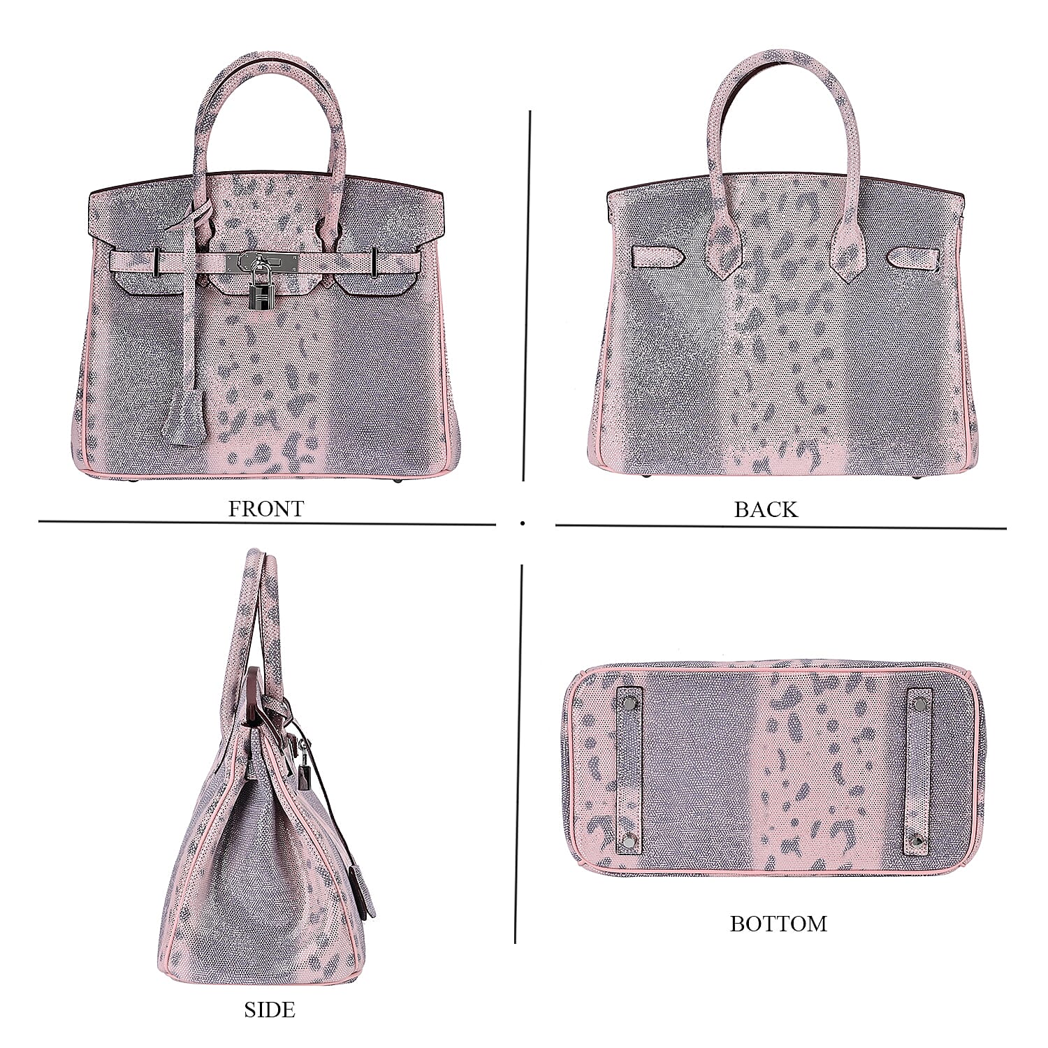 100% Genuine Leather Snakeskin Pattern Crossbody Bag - Pink