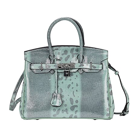 100% Genuine Leather Snakeskin Pattern Crossbody Bag - Green