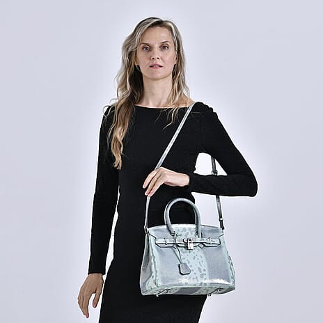 Designer Inspired - 100% Genuine Leather Snakeskin Pattern Crossbody Bag - Green