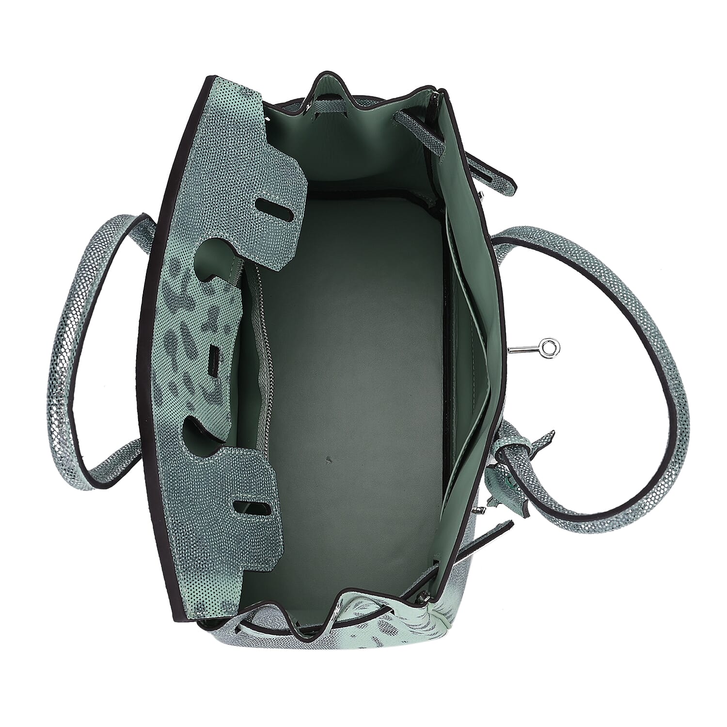 Designer Inspired - 100% Genuine Leather Snakeskin Pattern Crossbody Bag - Green