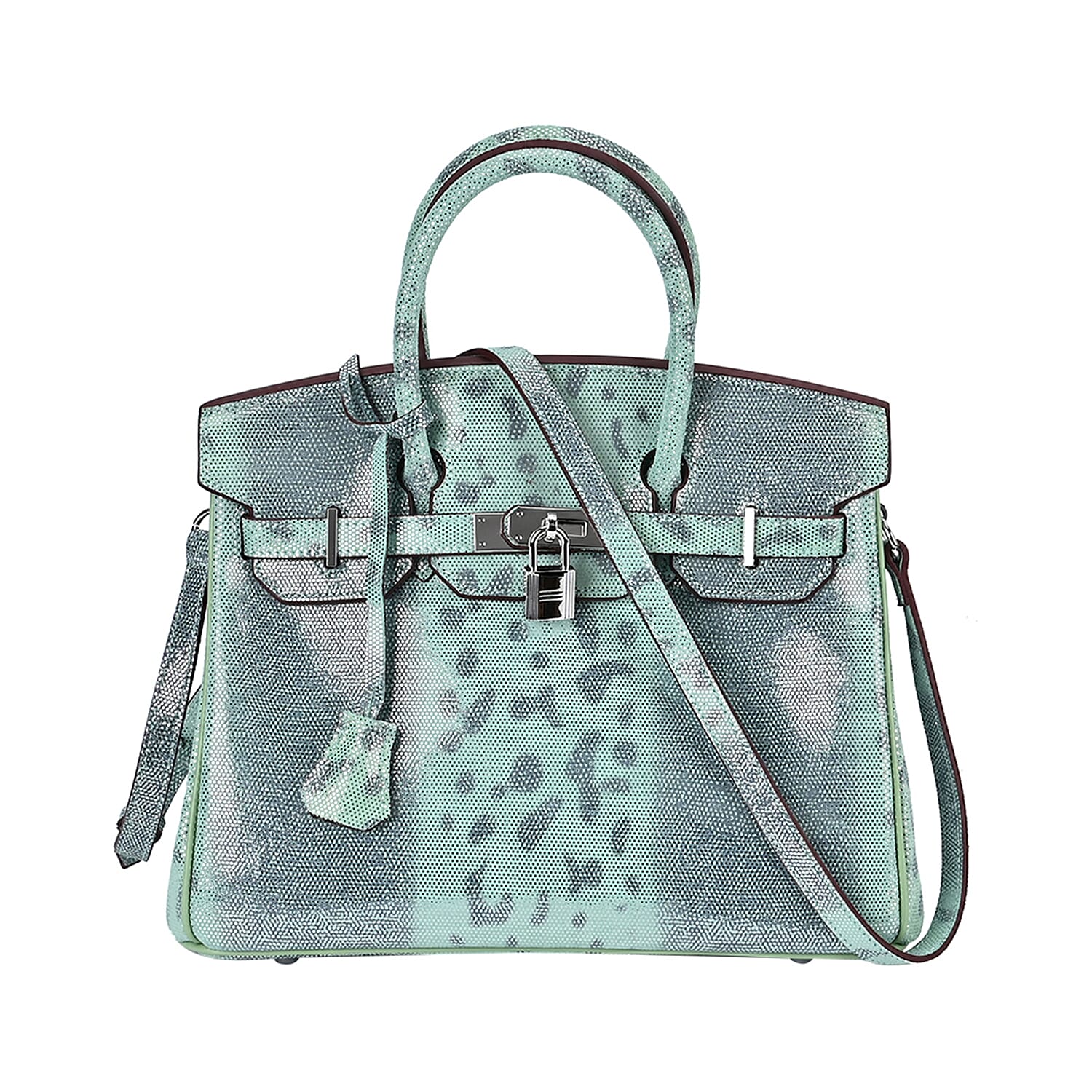 Designer Inspired - 100% Genuine Leather Snakeskin Pattern Crossbody Bag - Green