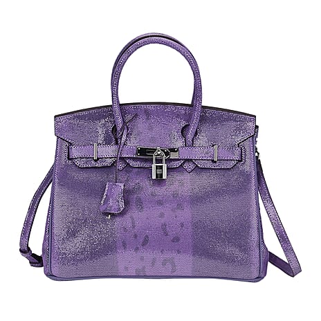 Designer Inspired - 100% Genuine Leather Snakeskin Pattern Crossbody Bag - Purple