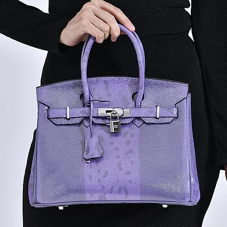 Designer Inspired - 100% Genuine Leather Snakeskin Pattern Crossbody Bag - Purple
