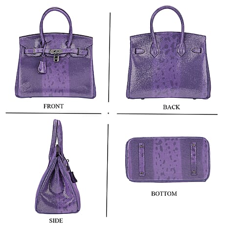 Designer Inspired - 100% Genuine Leather Snakeskin Pattern Crossbody Bag - Purple