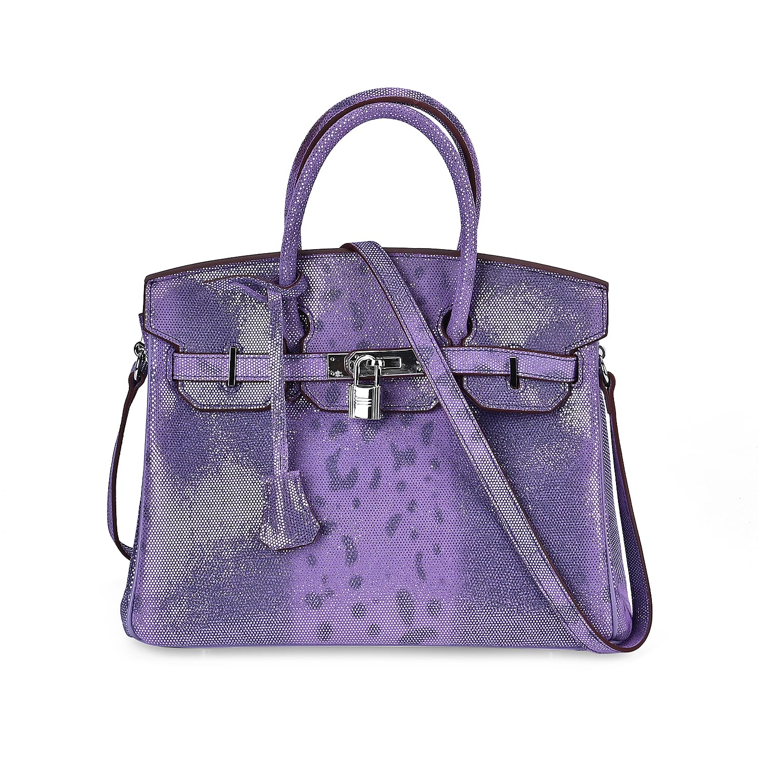 Designer Inspired - 100% Genuine Leather Snakeskin Pattern Crossbody Bag - Purple