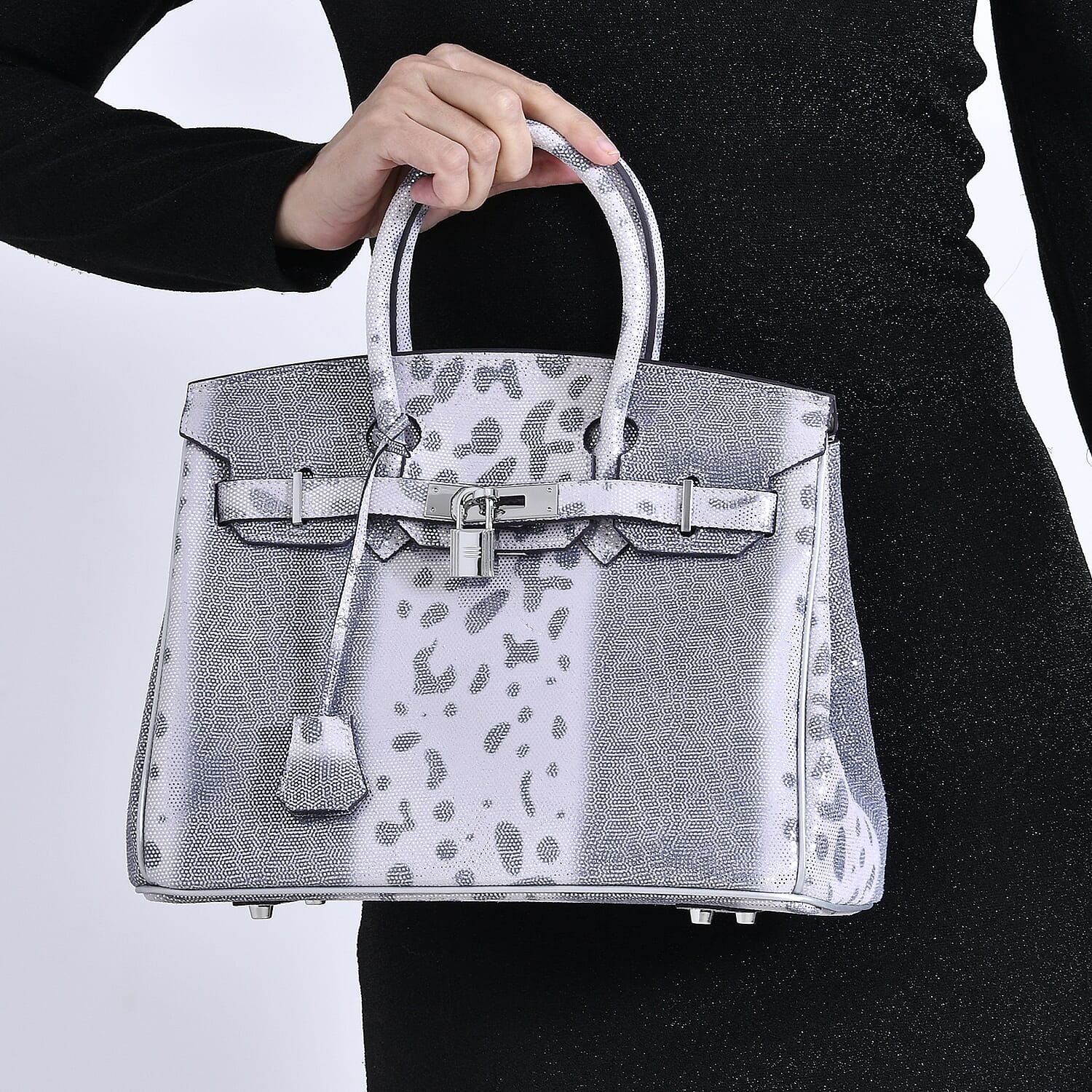 Designer Inspired - 100% Genuine Leather Snakeskin Pattern Crossbody Bag - White