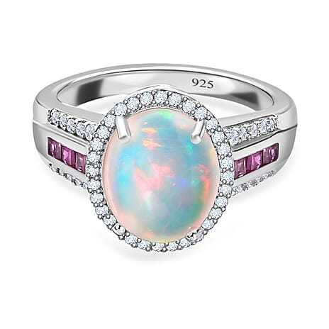 Doorbuster - Ethiopian Welo Opal, African Ruby & Zircon Ring in Platinum Overlay Sterling Silver 3.30 Ct Doorbuster - Ethiopian Welo Opal, African Ruby & Zircon Ring in Platinum Overlay Sterling Silver 3.30 Ct