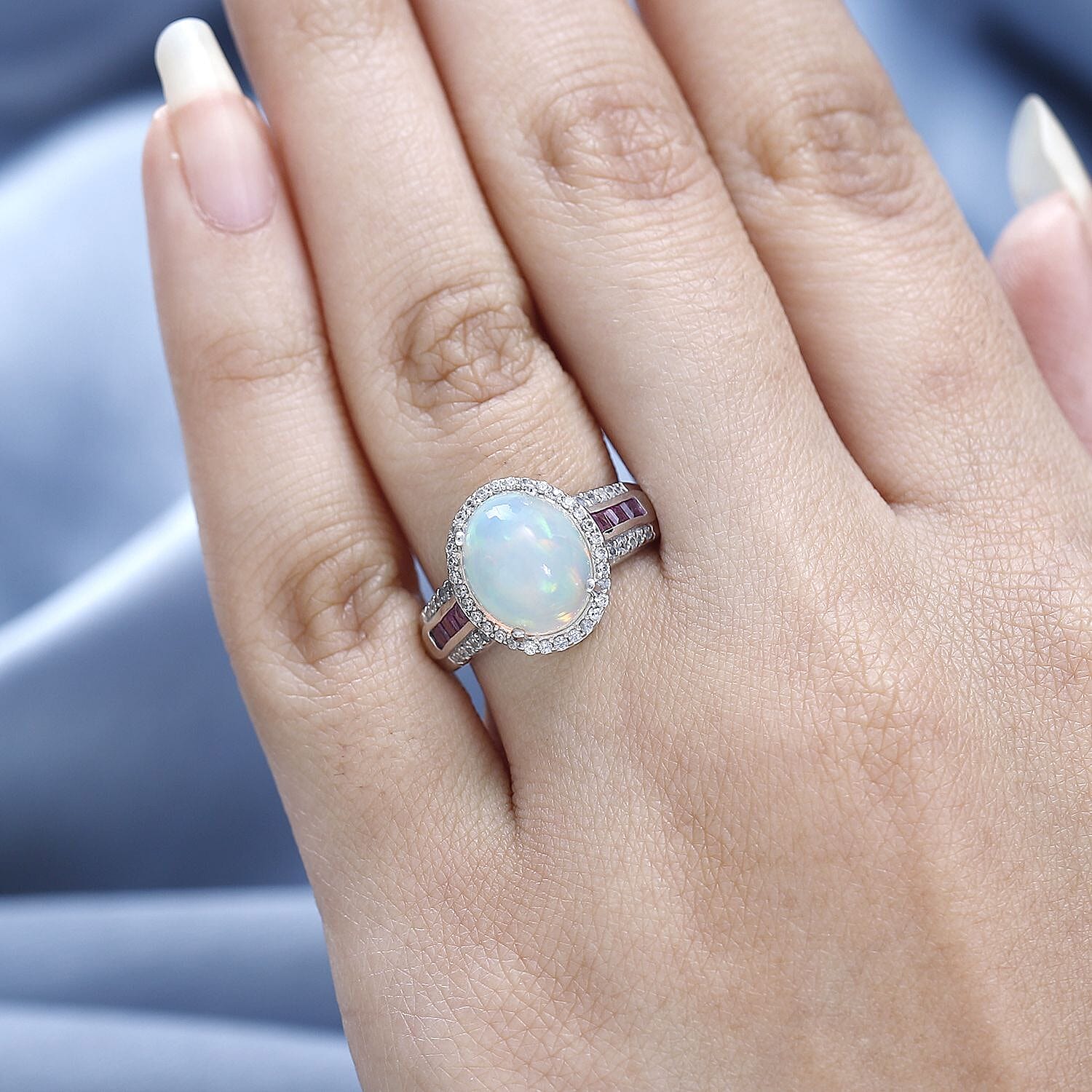 Ethiopian Welo Opal, African Ruby and Natural Zircon Halo Ethiopian Welo Opal, African Ruby and Natural Zircon Halo