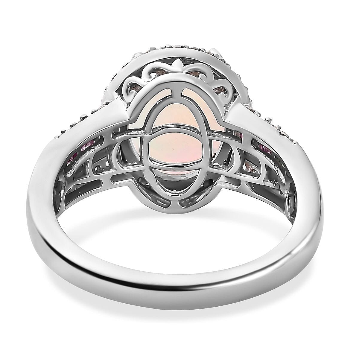 Doorbuster - Ethiopian Welo Opal, African Ruby & Natural Zircon Ring in Platinum Overlay Sterling Silver 3.30 Ct