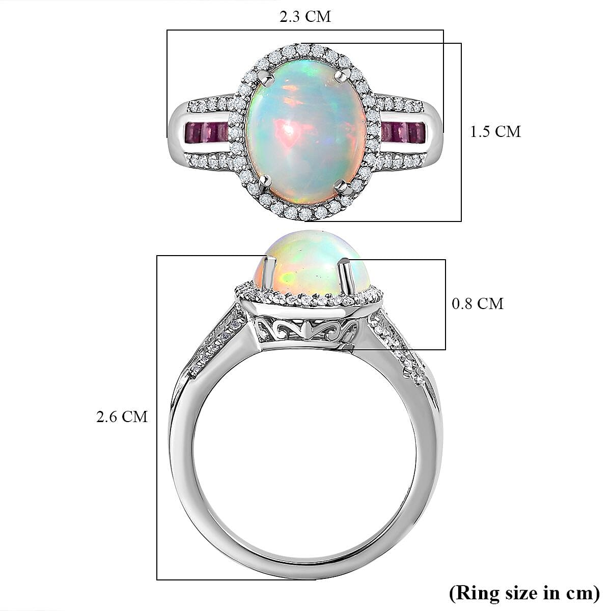 Doorbuster - Ethiopian Welo Opal, African Ruby & Natural Zircon Ring in Platinum Overlay Sterling Silver 3.30 Ct