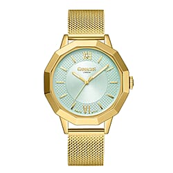 Gamages of London Lotus Diamond Swiss Quartz Movement Seychelles Blue Dial Water Resistant Ladies Watch with Mesh Bracelet in Gold Tone