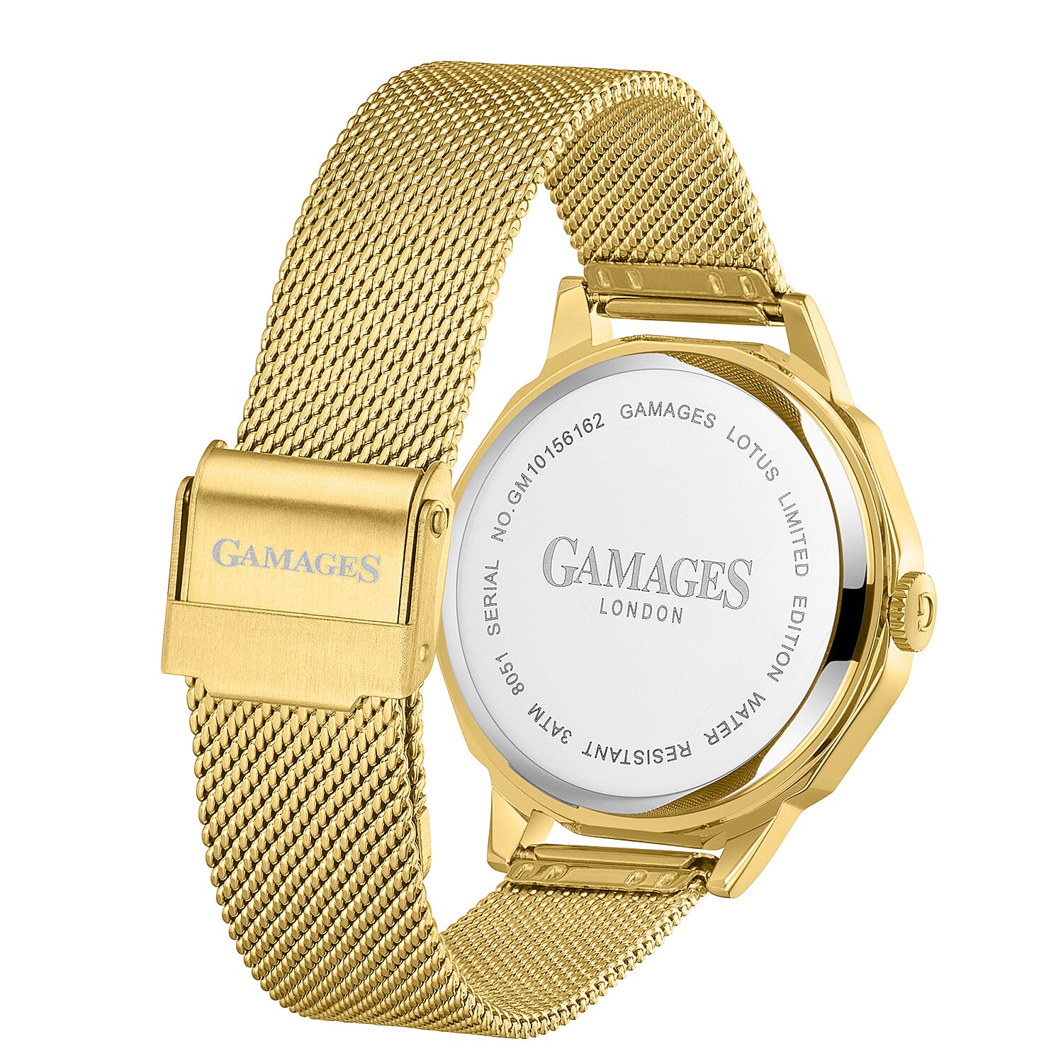Gamages of London Lotus Diamond Swiss Quartz Movement Seychelles Blue Dial Water Resistant Ladies Watch with Mesh Bracelet in Gold Tone