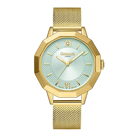 Gamages of London Lotus Diamond Swiss Quartz Movement Seychelles Blue Dial Water Resistant Ladies Watch with Mesh Bracelet in Gold Tone