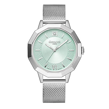 Gamages of London Lotus Diamond Swiss Quartz Movement Seychelles Blue Dial Water Resistant Ladies Watch with Mesh Bracelet in Silver Tone