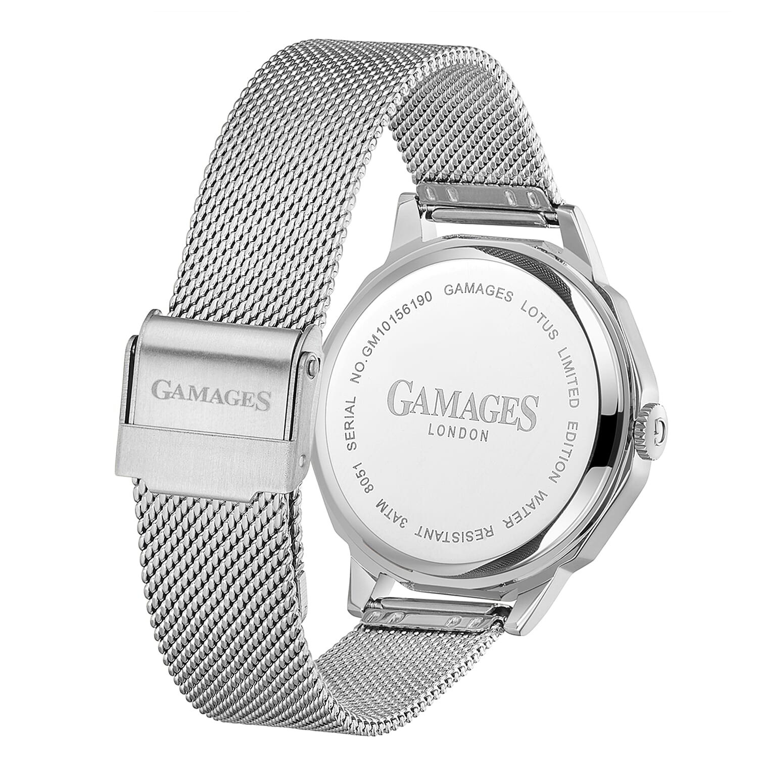 Gamages of London Lotus Diamond Swiss Quartz Movement Seychelles Blue Dial Water Resistant Ladies Watch with Mesh Bracelet in Silver Tone