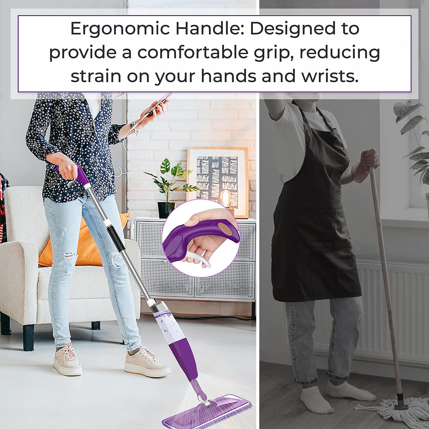 Vorfreude Floor Mop with Integrated Spray and Reusable Microfiber Pad (700ml) - Purple